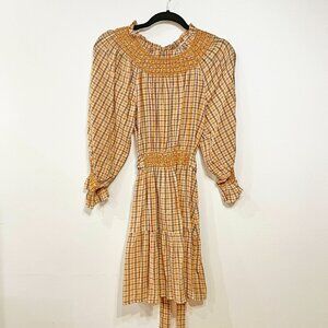 EUC Doen Sabine Mustard Plaid Cotton Prairie Dress XS